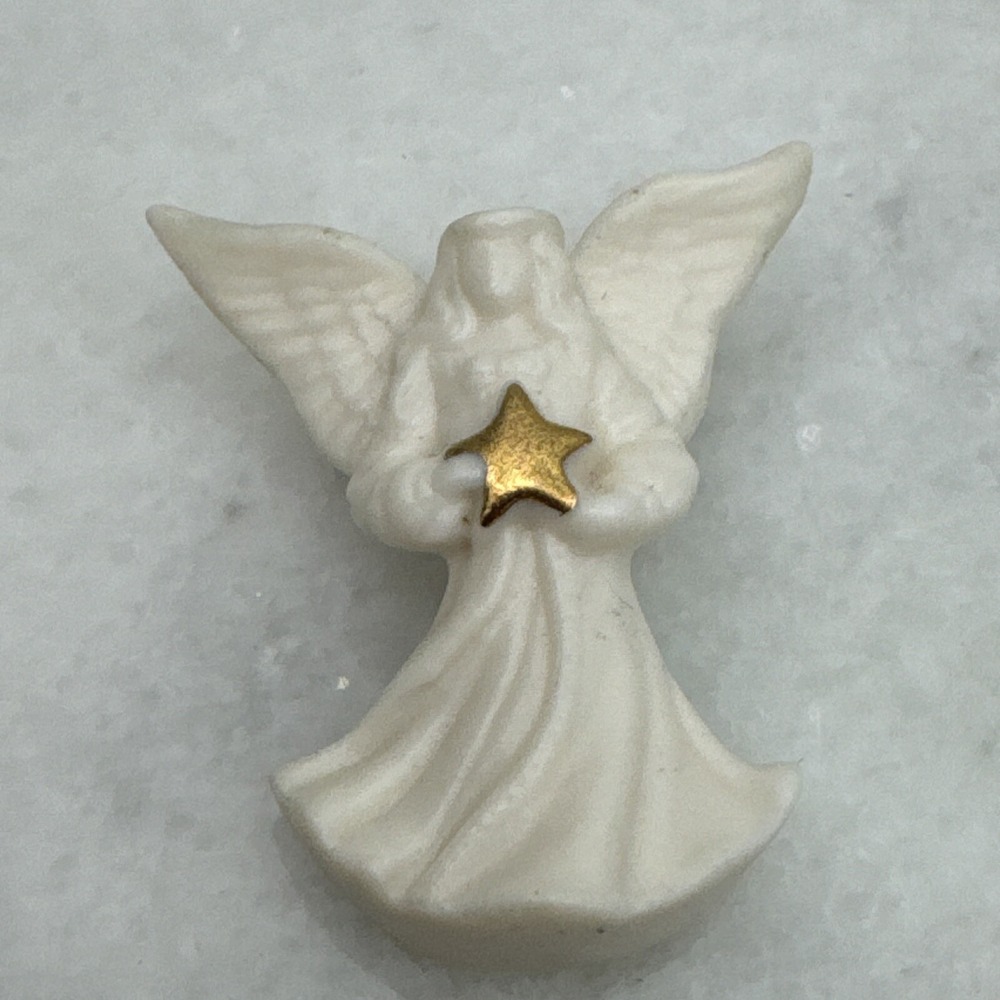 VTG Lenox Porcelain Angel Brooch Pin Christmas Cream Gold Star Religious